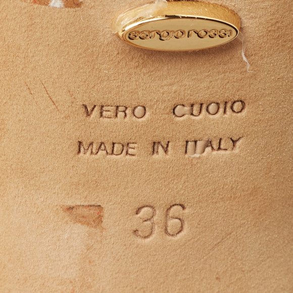 Sergio Rossi Gold Crystal Embellished Satin T-Bar Ankle Strap Sandals Size 36 - Picture 6 of 8